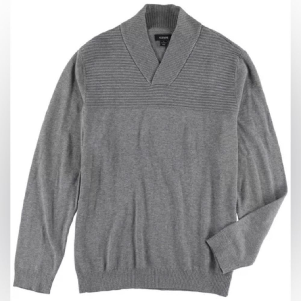 Alfani Men’s Sweater XXL Gray Textured Stripe Shawl Collar Pullover